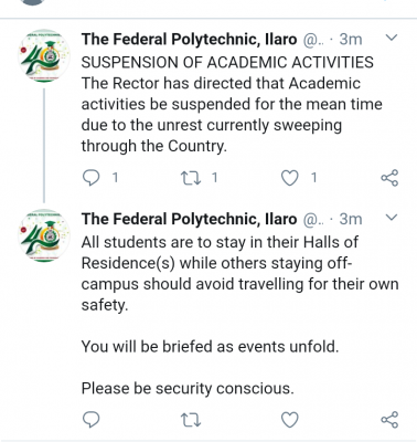 Federal Polytechnic, Ilaro suspension of academic activities