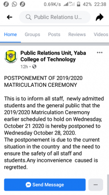 YABATECH postpones 2019/2020 matriculation ceremony